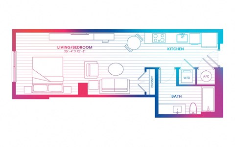 Floor plan for studio, 1 bath, 560 sqft